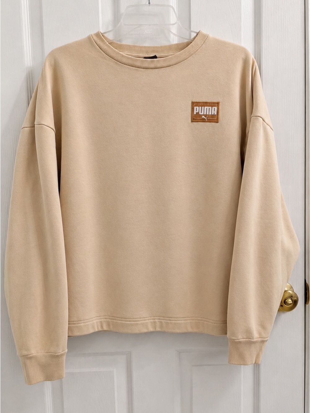 PUMA Beige Oversized Fleece Crewneck Sweatshirt Women’s L